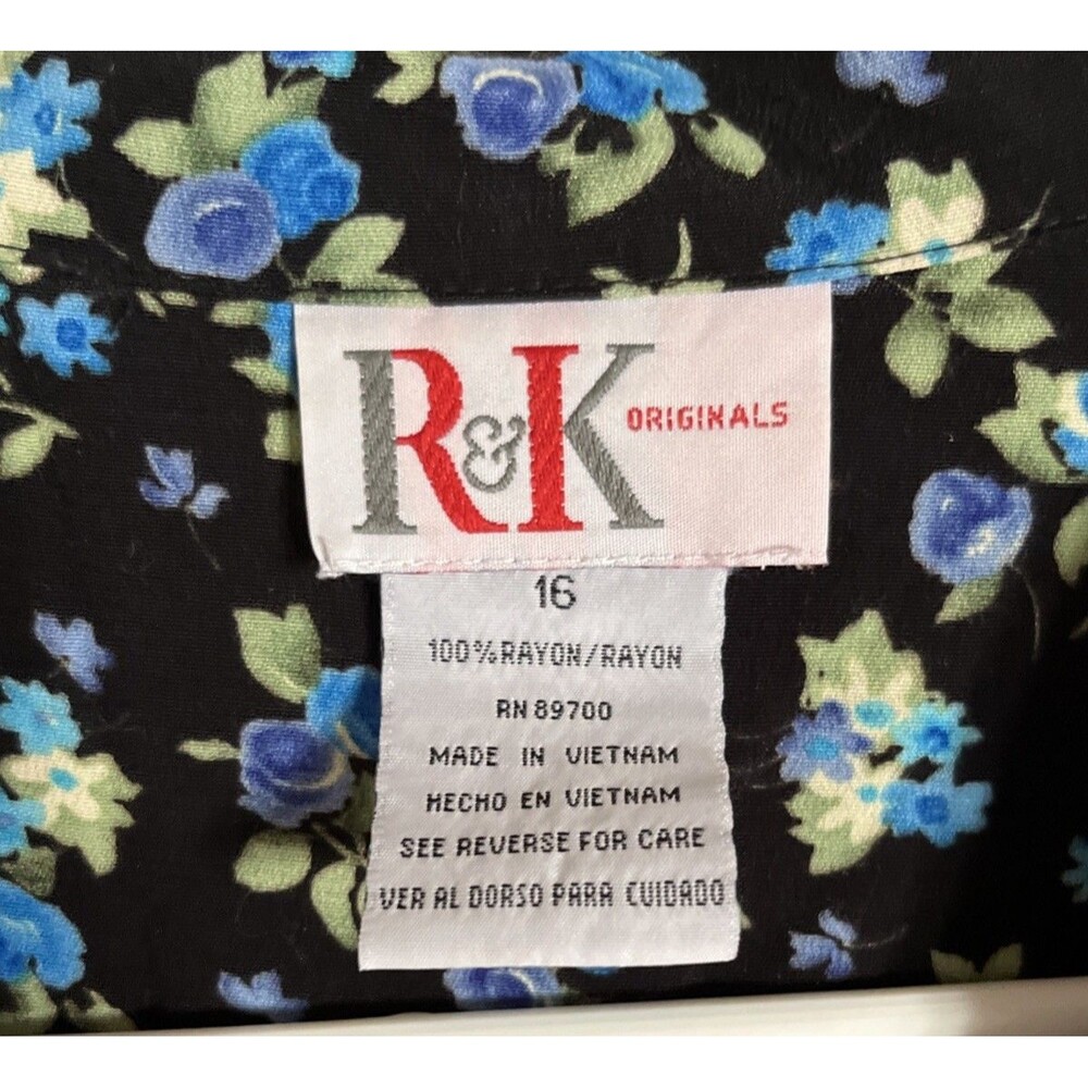 R&K Women's Black Floral Maxi Midi Dress Size 16 Blue Roses Short Sleeve Collar - Picture 4 of 7